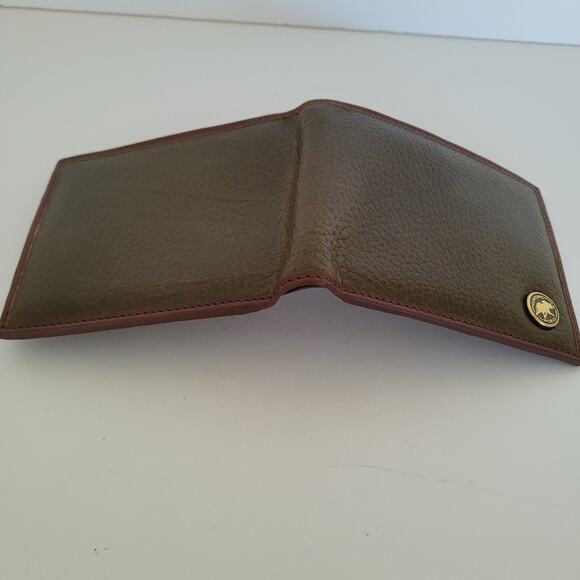 Hunting World Designer Olive Green Brown Trim Wallet Italian Cow Leather Quality - Picture 9 of 12